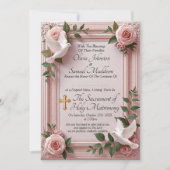 Invitation Guest Names, Christian Pink Roses & Doves Wedding  (Devant)