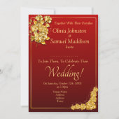 Invitation Guest Names, Gold Roses Maroon Red Wedding  (Devant)