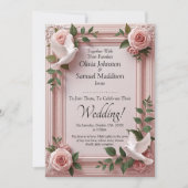 Invitation Guest Names, Pink Roses & Doves Wedding (Devant)