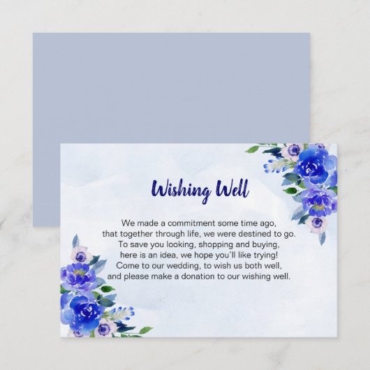 Invitation Guide de cadeaux de mariage floral aquarelle bleu  (Devant / Derrière)