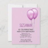 Invitation Guinée Cochon Girly Purple Balloon Personnalisé An (Dos)