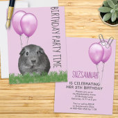 Invitation Guinée Cochon Girly Purple Balloon Personnalisé An