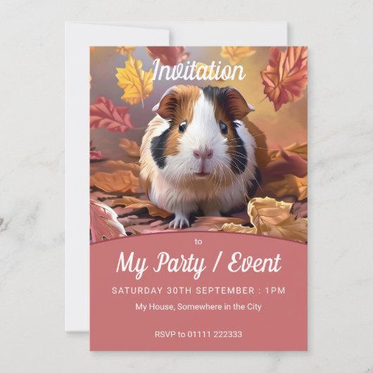 Invitation Guinée Pig & Falling Autumn Leaves Party / Événeme (Devant)