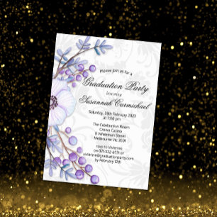 Invitation Guirlande de Berry pourpre et Élégant Damas Gradua