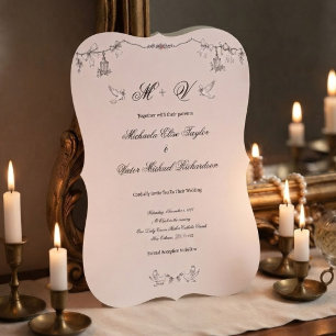 Invitation Guirlande de colombes élégante vintage Mariage cla