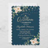 Invitation Guirlande de fleurs bleues chic pour Quinceañera (Devant)