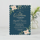 Invitation Guirlande de fleurs bleues chic pour Quinceañera (Debout devant)