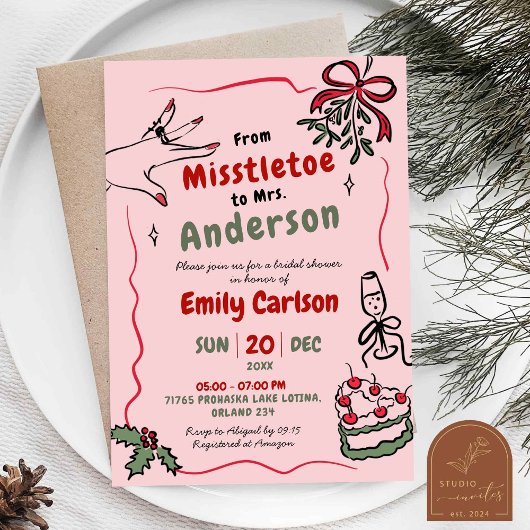 Invitation Guirlande de gui dessinée à la main pour la fête p