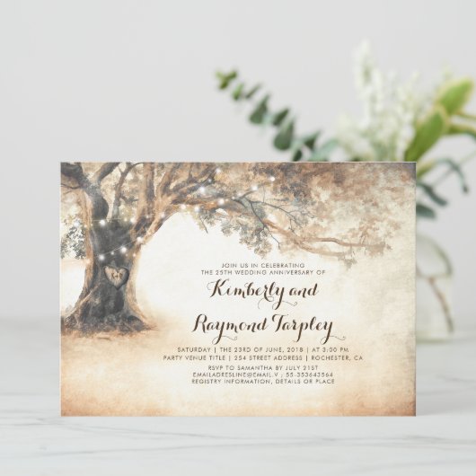 Invitation Guirlande de lumières de chêne rustique pour anniv (Debout devant)