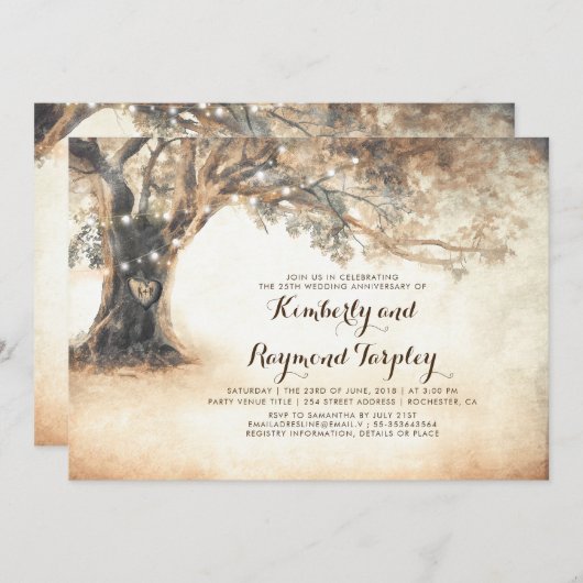 Invitation Guirlande de lumières de chêne rustique pour anniv (Devant / Derrière)