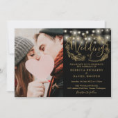 Invitation Guirlande de lumières dorées pour mariage en photo (Devant)