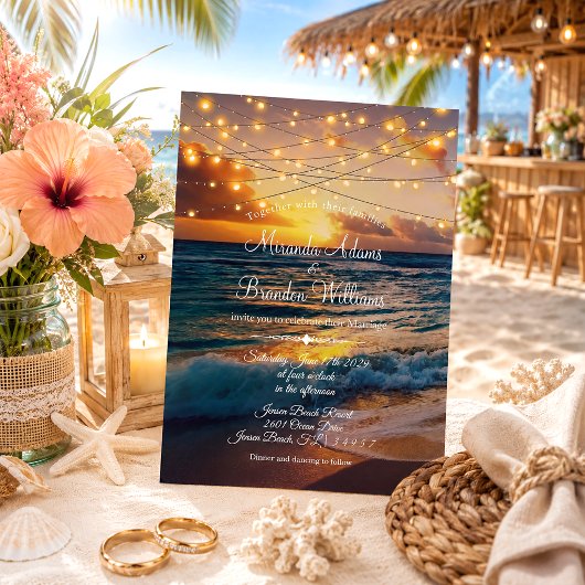 Invitation Guirlande de lumières élégante de plage de coucher