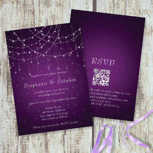 Invitation Guirlande de lumières violettes élégantes Code QR