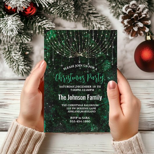 Invitation Guirlande de Noël verte et argentée pailletée chic