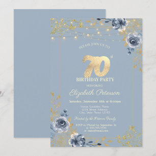 Invitation Guirlande de Roses Bleues Lumières Bleu Poussiéreu