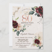 Invitation Guirlande de roses de Bourgogne pour 80 ans (Devant)