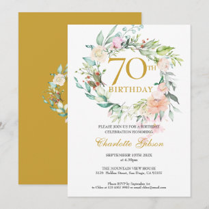 Invitation Guirlande de roses d'été sucrées Monogramme 70 ans