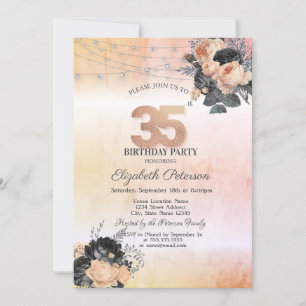 Invitation Guirlande de roses orange chic pour 35e anniversai