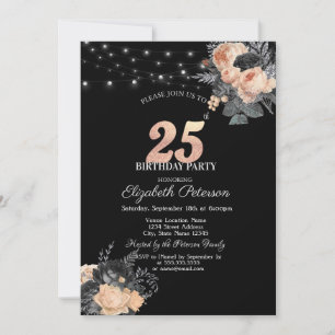 Invitation Guirlande de Roses Orange Noir 25e Anniversaire