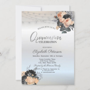 Invitation Guirlande de roses oranges pour Quinceañera argent