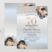 Invitation Guirlande de roses oranges sur fil argenté 70 ans (Devant / Derrière)