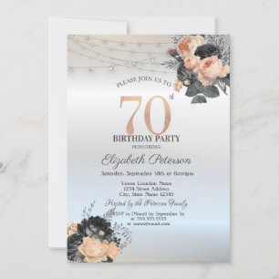 Invitation Guirlande de roses oranges sur fil argenté 70 ans