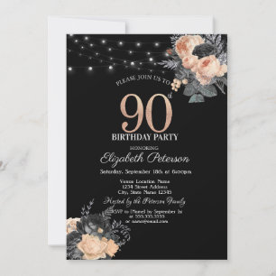 Invitation Guirlande de roses oranges sur fil Noir 90e Annive