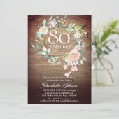 Invitation Guirlande de roses rustiques avec monogramme 80e a (Debout devant)