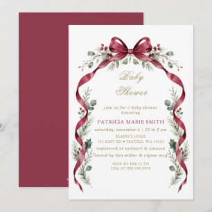 Invitation Guirlande de ruban bordeaux Noël bébé hiver