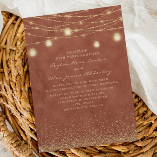 Invitation Guirlande de Terracotta Doré Mariage Pailleté