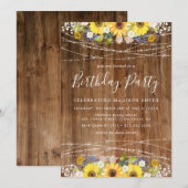 Invitation Guirlande de tournesols rustiques pour fête d'anni (Devant / Derrière)