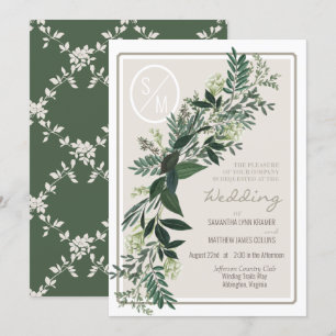 Invitation Guirlande Élégante de Feuillage Fougères et Baies