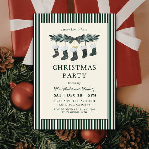 Invitation Guirlande élégante verte rayée Fête de Noël
