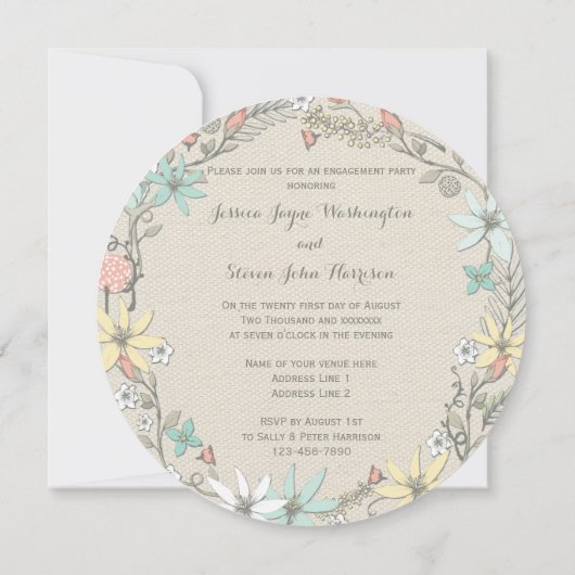 Invitation Guirlande et bannière florales chiques de partie (Dos)