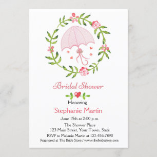Invitation Guirlande florale avec le parapluie rose, Fête de