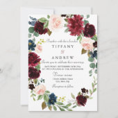 Invitation Guirlande Florale Bourgogne Moderne Mariage élégan (Devant)