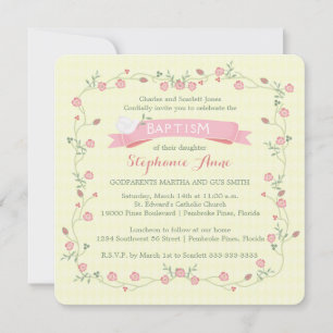 Invitation Guirlande florale rose de baptême