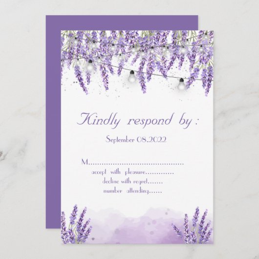 Invitation Guirlande lumineuse aquarelle lavande (Devant / Derrière)