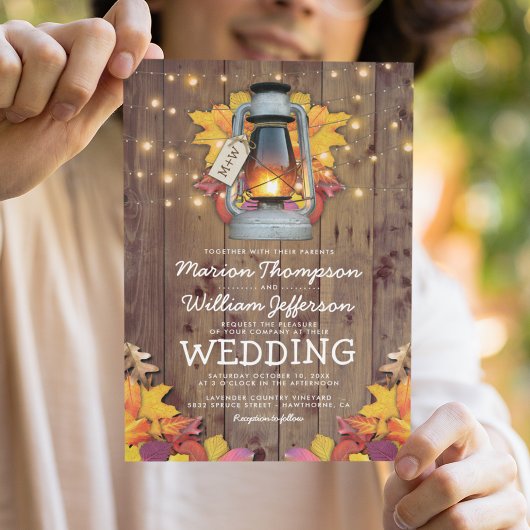 Invitation Guirlande lumineuse automnale rustique Mariage de 