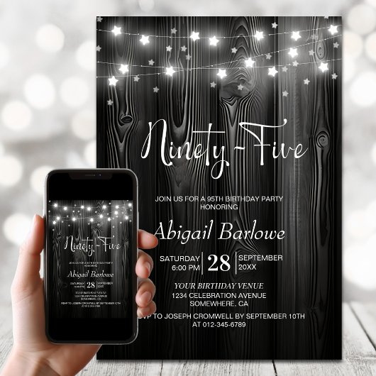 Invitation Guirlande Lumineuse Blanche Bois 95e Anniversaire