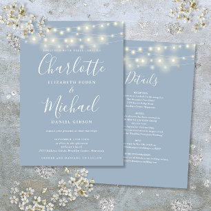 Invitation Guirlande Lumineuse Bleu Poussiéreux Mariage Simpl