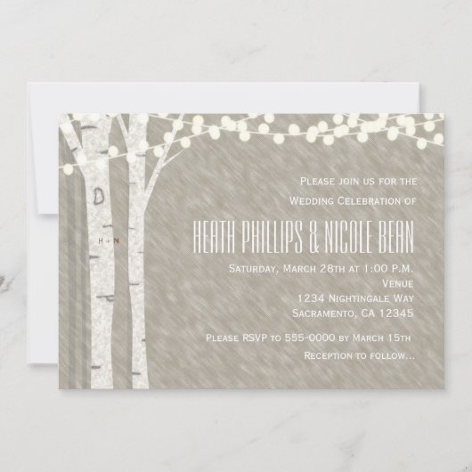 Invitation Guirlande lumineuse de bouleau rustique pour invit (Devant)