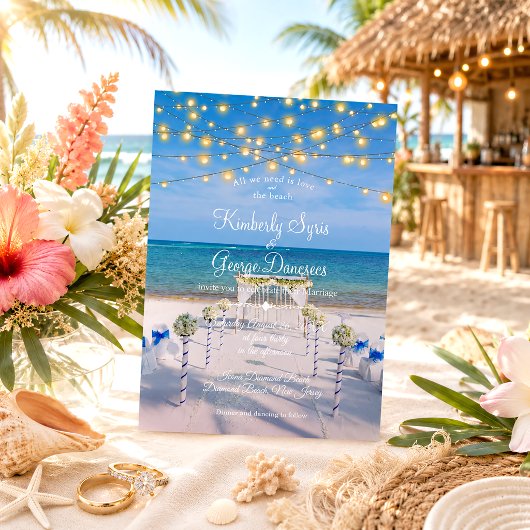 Invitation Guirlande Lumineuse Élégante Mariage d'Été sur la 