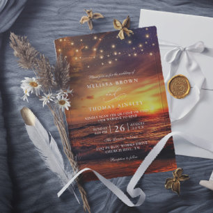 Invitation Guirlande Lumineuse Élégante Plage de Coucher de S