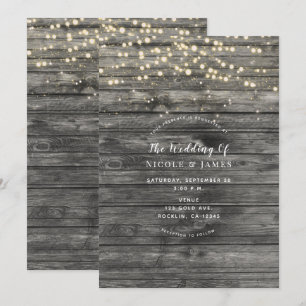 Invitation Guirlande lumineuse en bois gris rustique pour mar