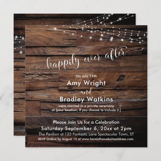 Invitation Guirlande lumineuse en bois rustique À tout jamais (Devant / Derrière)