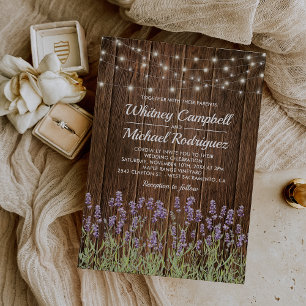 Invitation Guirlande lumineuse en bois rustique pour mariage