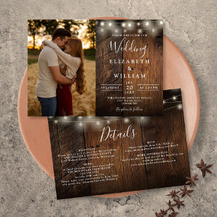 Invitation Guirlande lumineuse en bois rustique tout-en-un po