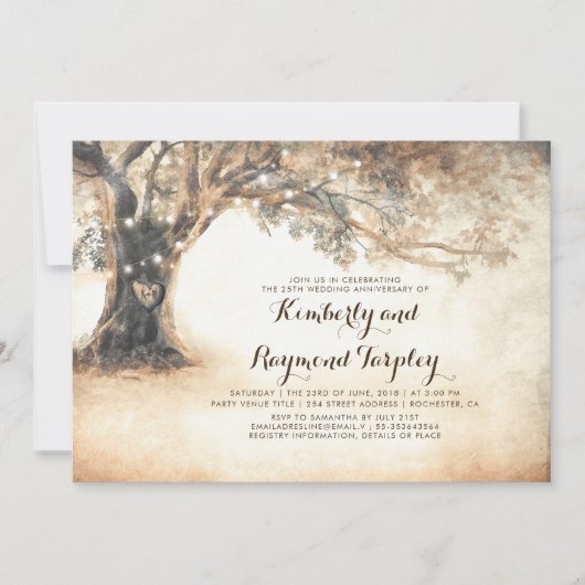 Invitation Guirlande lumineuse en chêne rustique pour anniver (Devant)