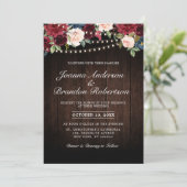 Invitation Guirlande lumineuse florale en bois rustique borde (Debout devant)